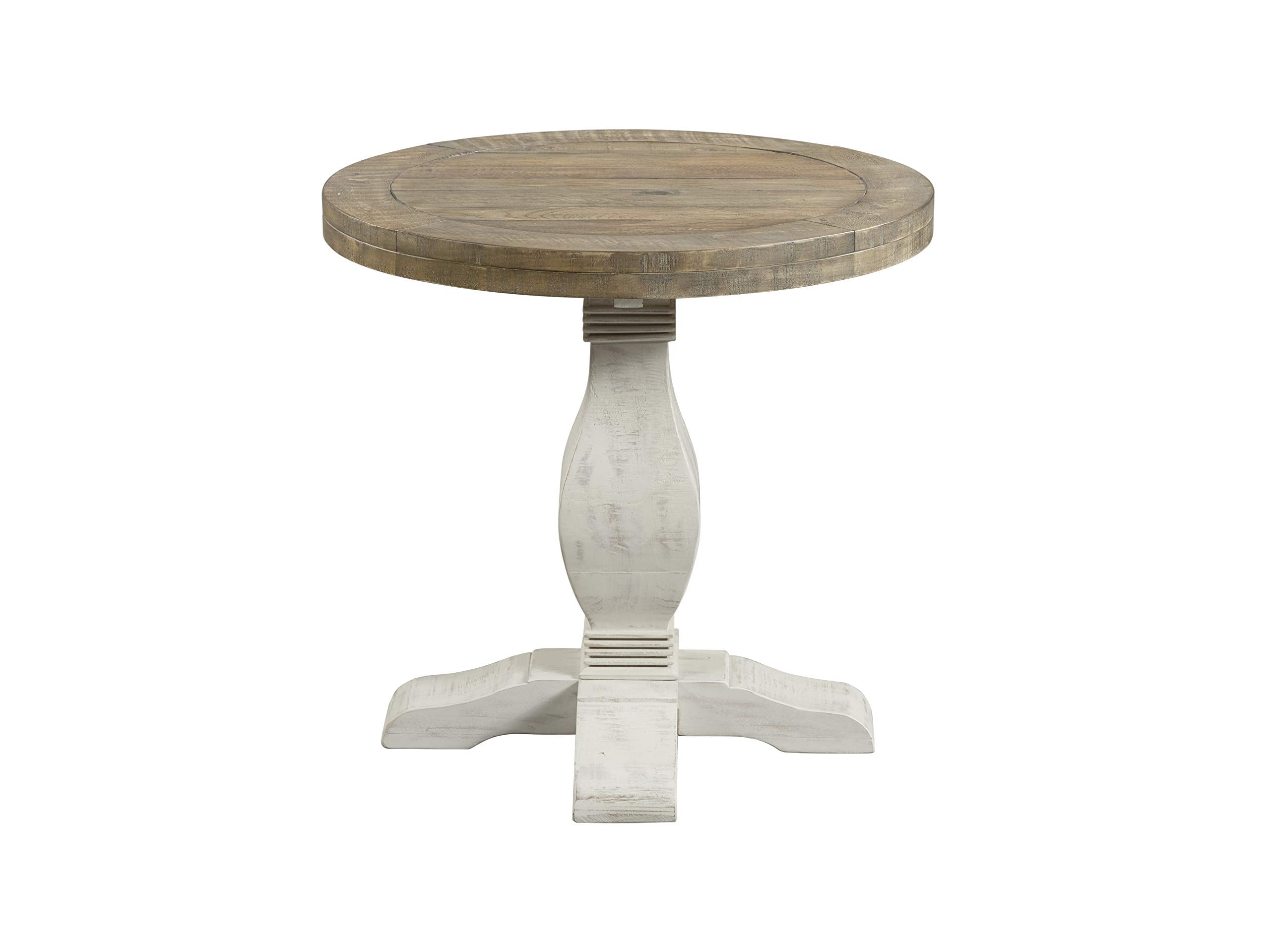 Napa Solid Wood Farmhouse Rustic Reclaimed Natural And White Stain Round End Side Accent Living Room Table, Nightstand Bedside 26" W X 26" D X 25" H