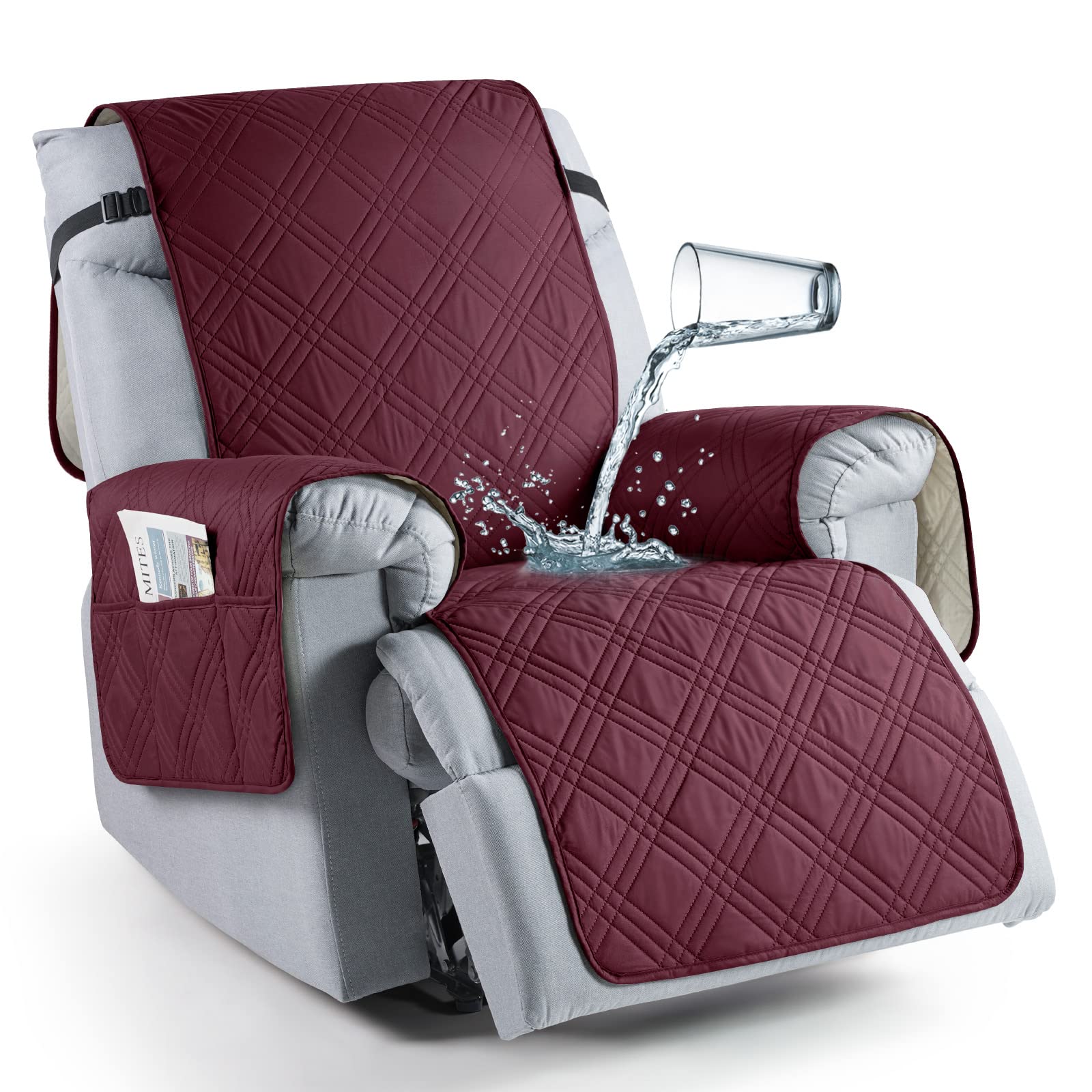 Taococo 100% Waterproof Recliner Chair Cover, Small Recliner Covers For Recliner Chair With Pocket, Non Slip Reclining Chair Cov