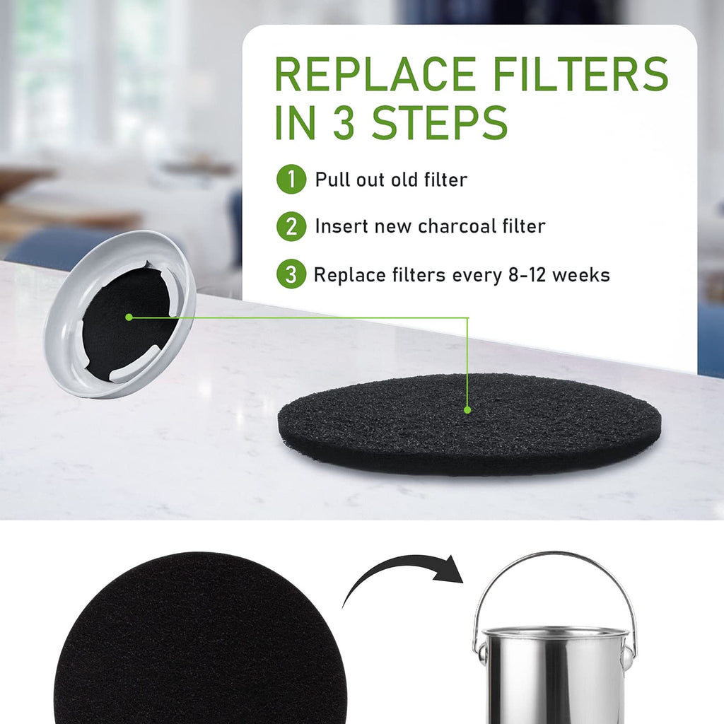 Hsobope Charcoal Filters for Kitchen Compost Bin - 10 Pack, 6.7 Inch Round, Activated Charcoal, Black