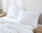 Chezmoi Collection Nora 2-Piece Ruffled Edge Trim Soft Washed Microfiber Comforter Set (Twin, White)