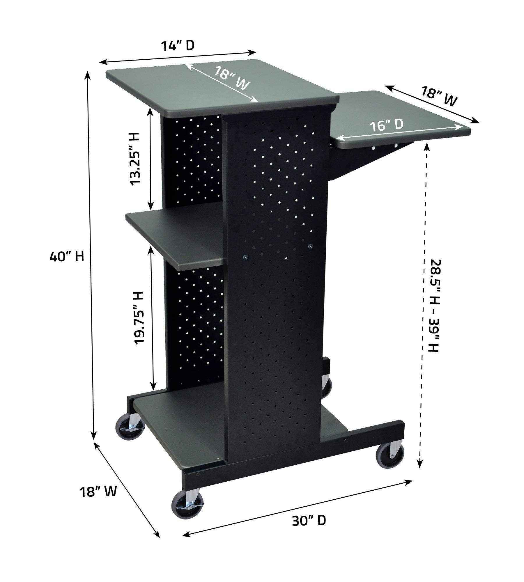 LUXOR PS4000 40" Mobile Presenters Station, with Four Rolling Casters with Two Locking Brakes, for Office and Classroom Presentation Needs