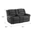 Madrona Burke Mason Slate Gray Reclining Console Loveseat with Contrast Stitching