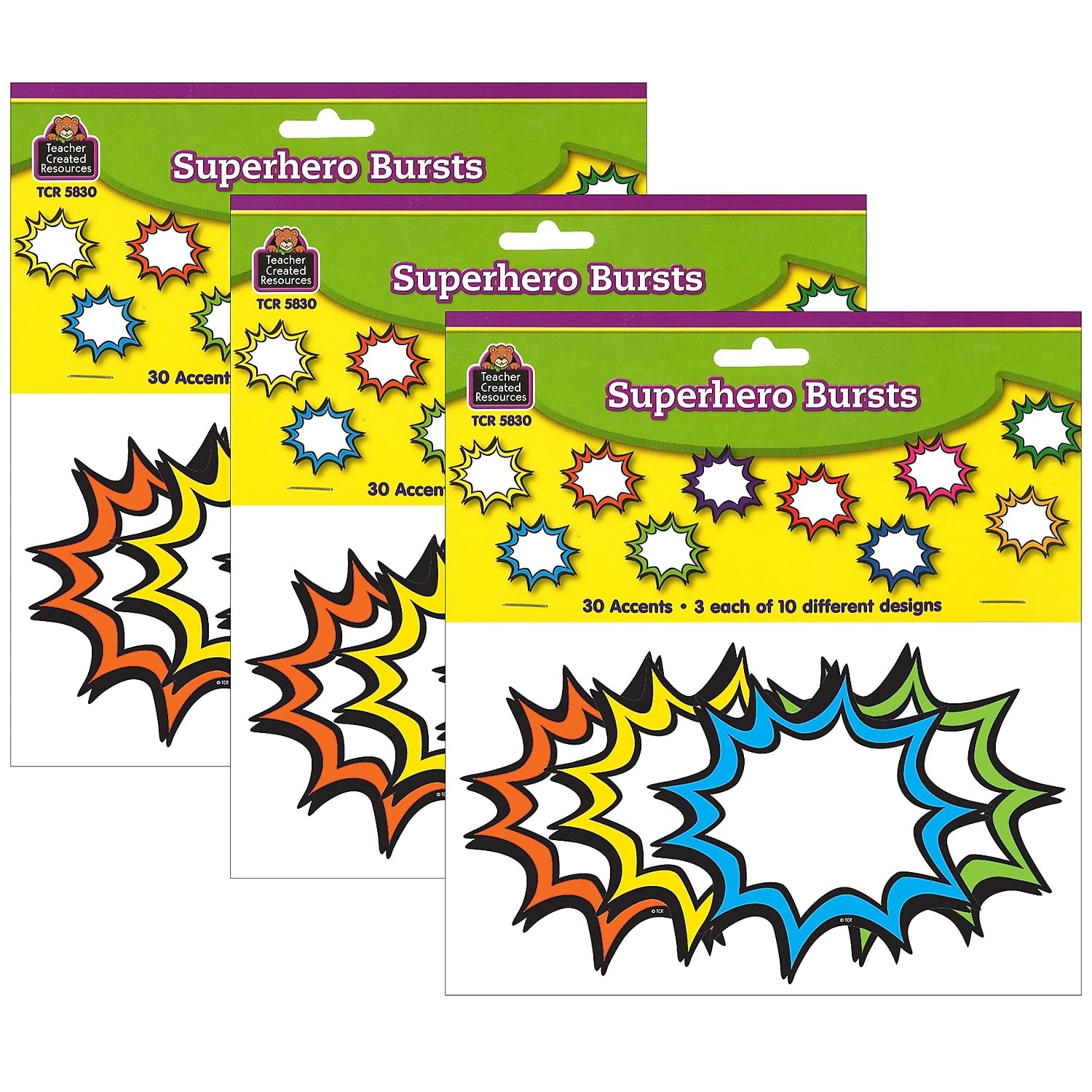 Superhero Burst Accents, 30 Per Pack, 3 Packs