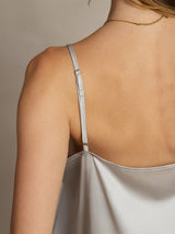 Silver silk spaghetti strap camisole back detail with adjustable strap