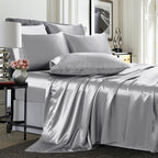 TREELY 6 Piece Satin Sheets King Size Silky Smooth Silver Grey Satin Sheet Set with Deep Pocket, Satin Fitted Sheet, Flat Sheet,