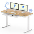 Flexispot 55' Electric Standing Desk With Drawers, Quick Assembly Home Office Sit Stand Desk With Storage, Usb Charging, Computer Desk For Home Office (Maple Top + White Adjustable Frame, Comhar)