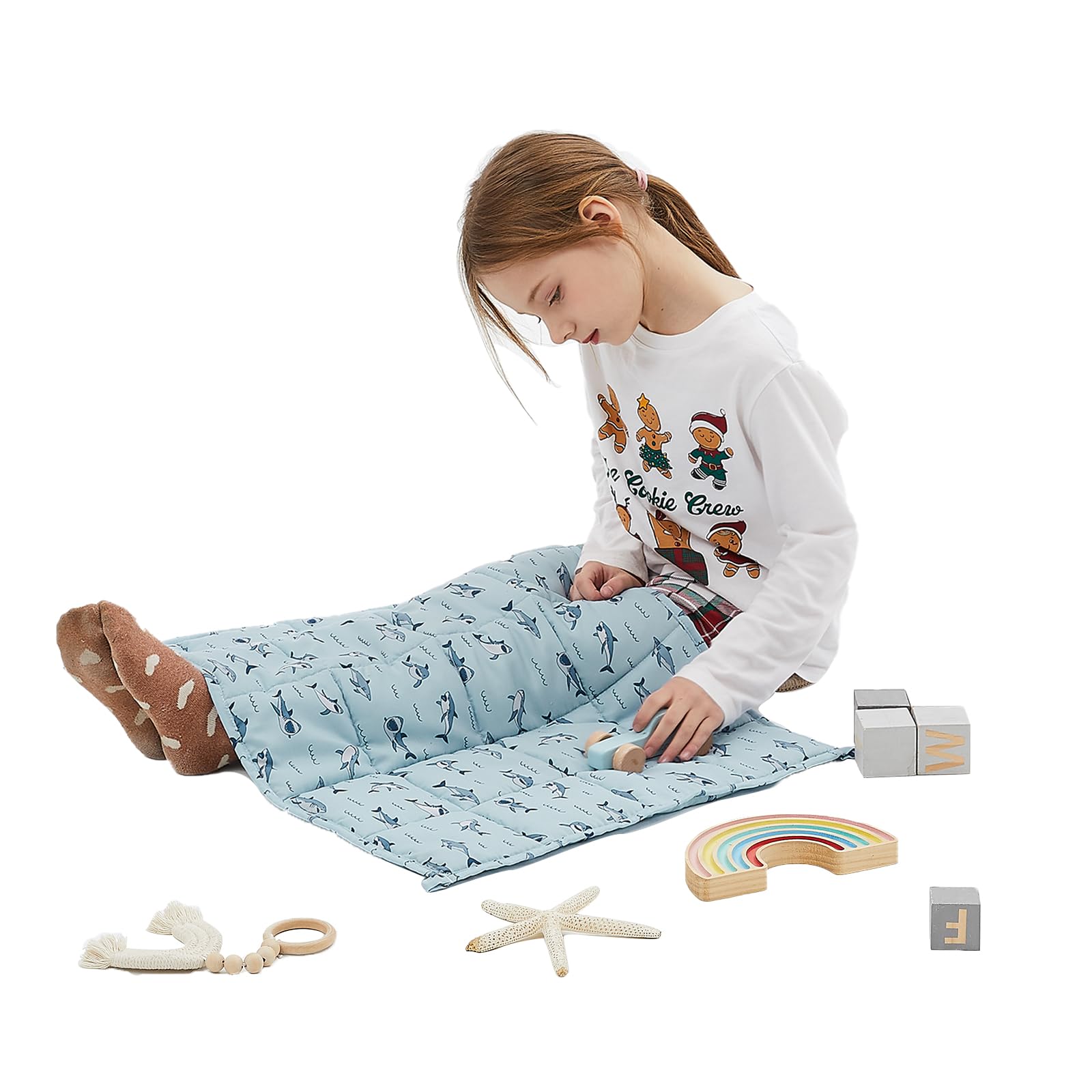 HOSUKKO Weighted Blanket - 2 lbs Blue Shark Heavy Blanket - Small Size Breathable Blanket(19 * 21 inches, 2 lbs)
