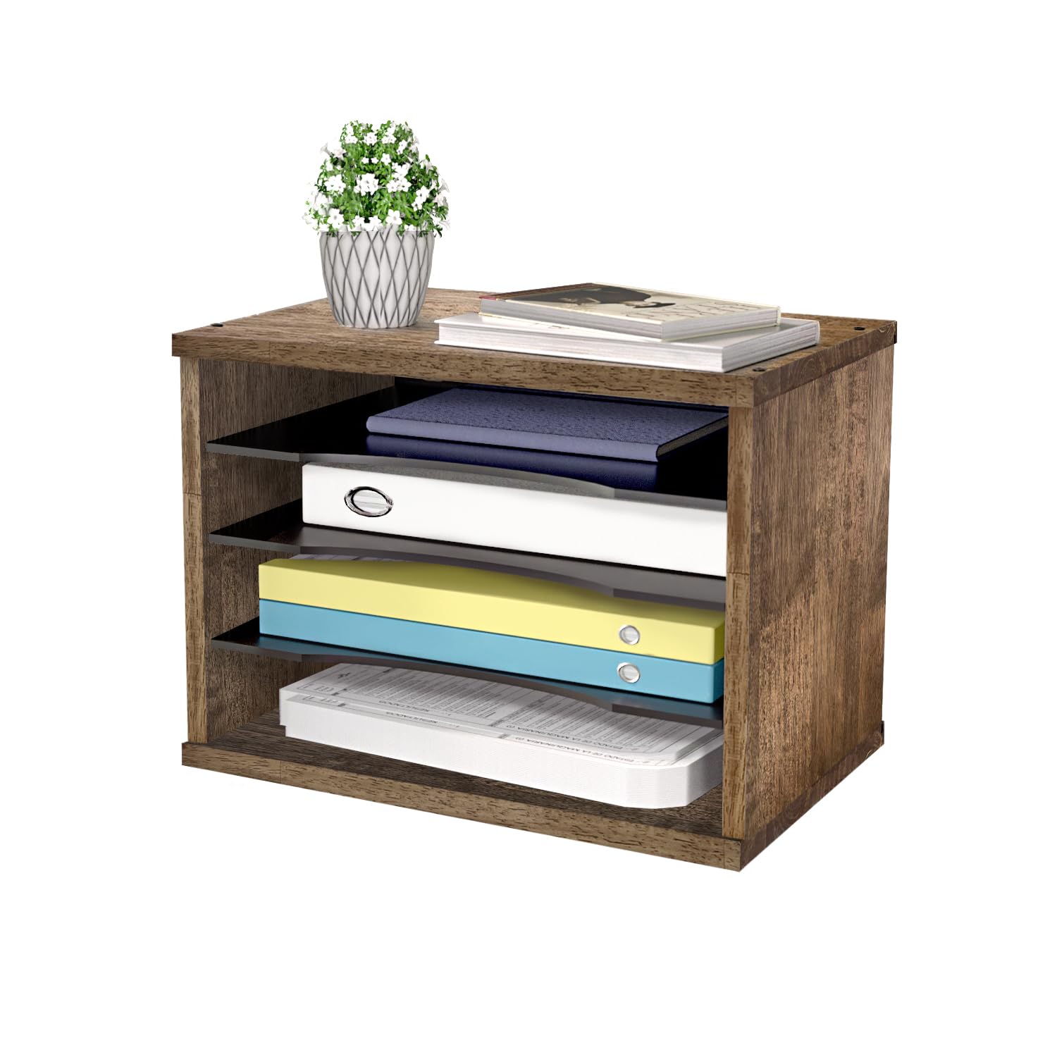 J Jackcube Design Rustic Wood Desk Organizer 4 Compartment Paper File Holder For Home And Office, Document Storage, File Sorter,