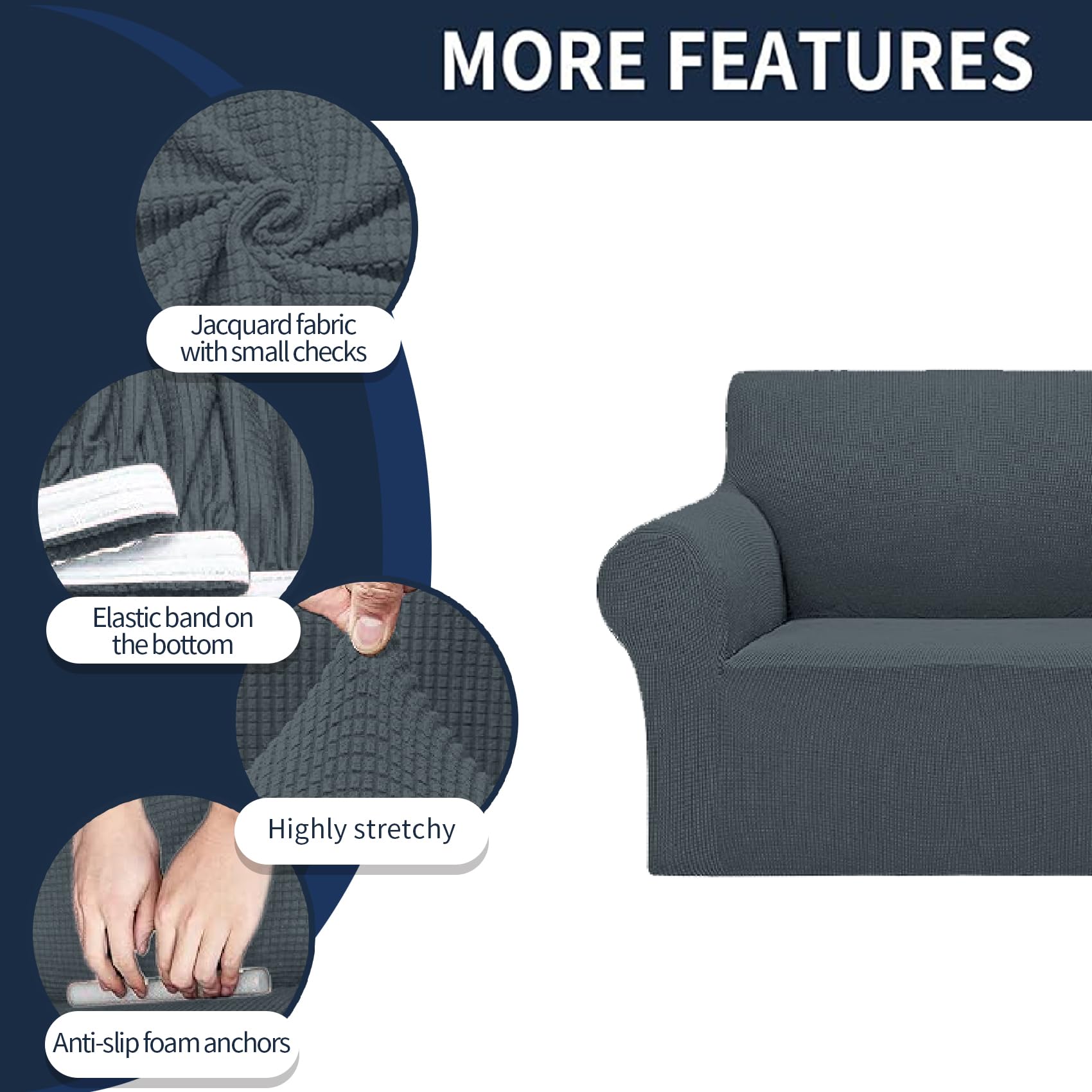 2025 New Stretch Loveseat Sofa Slipcovers Couch Cover For 2 Cushion Furniture Protector Sofa Covers With Elastic Bottom Jacquard Fabric Small Checks For Pets, Kids - Grey