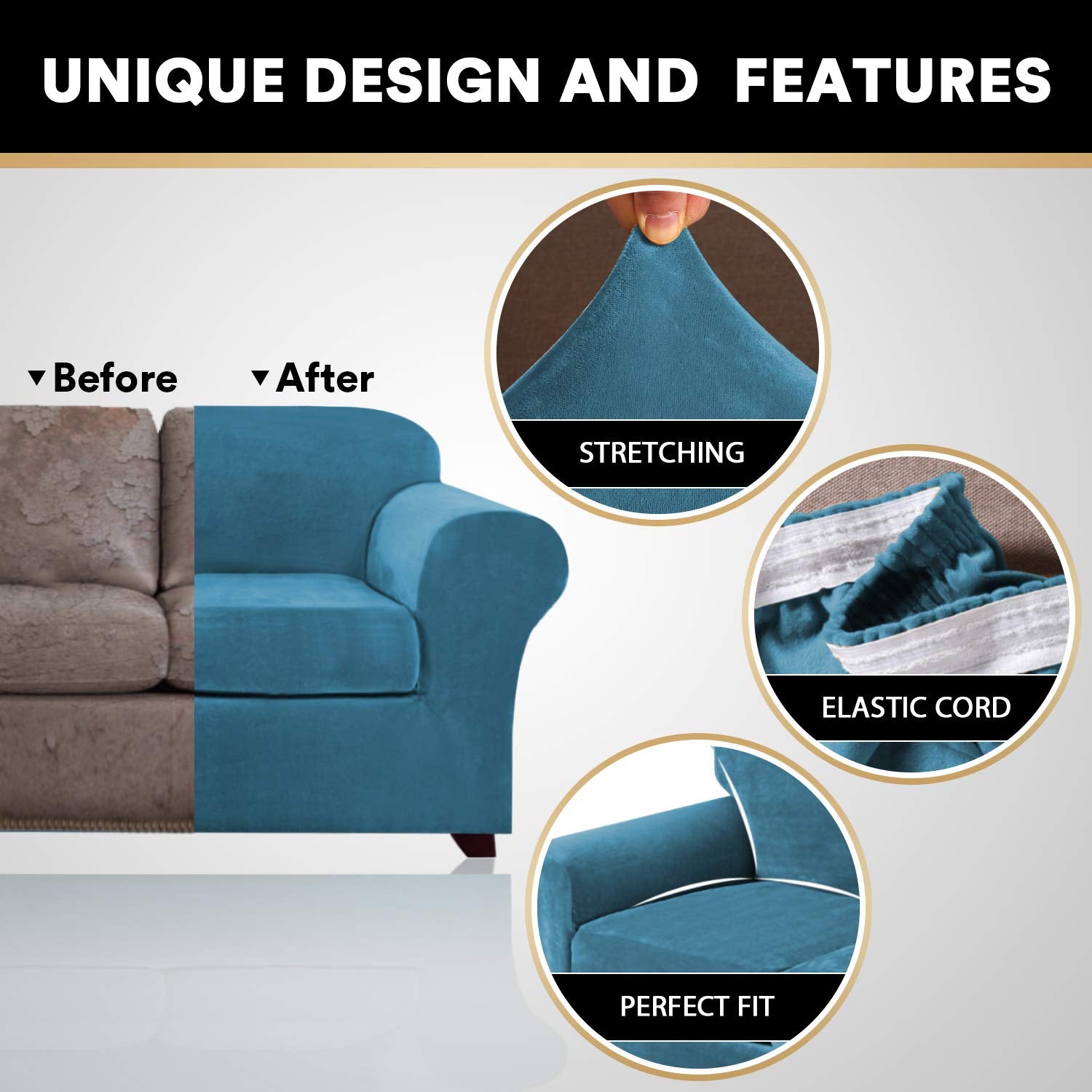 Princedeco 3 Pieces Sofa Covers Velvet Couch Covers For 2 Cushion Sofa Soft Sofa Covers For 2 Cushion Couch Width Up To 90 Inch Feature Thick Soft Stay In Place(Medium-Large, Seagrass)