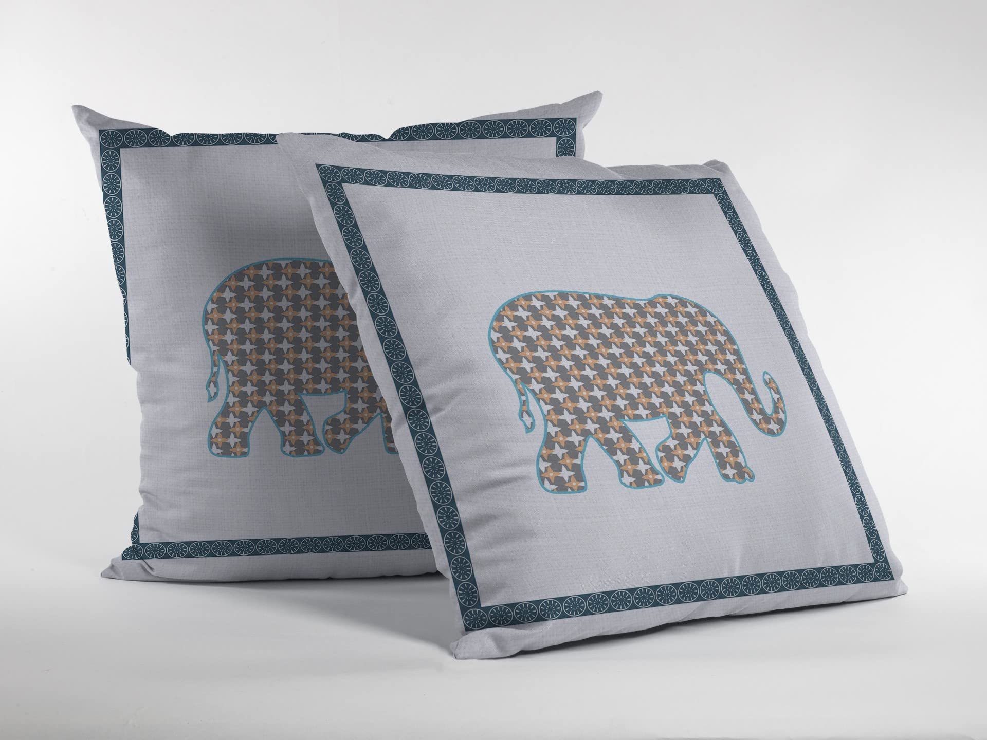 HomeRoots Muted Gold On White 18â€ Gold White Elephant Boho Suede Throw Pillow