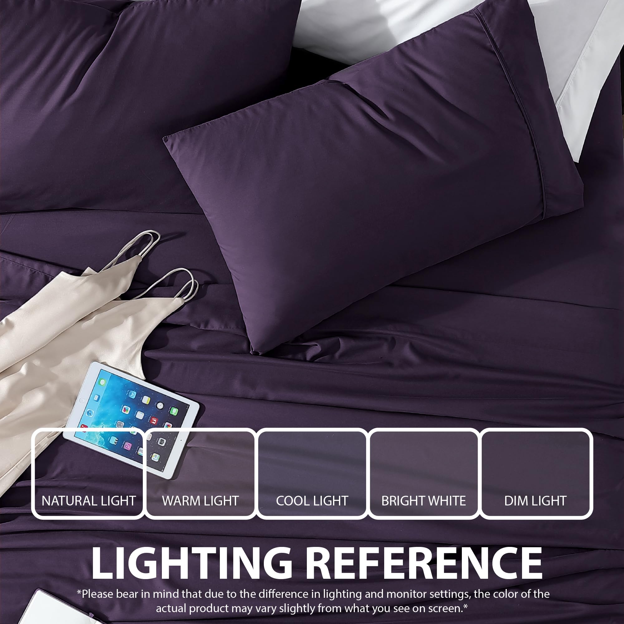 Cathay Home Essentials Ultra Soft Hypoallergenic Wrinkle Resistant Double Brushed Microfiber Bedding Sheet Set, Eggplant, Full