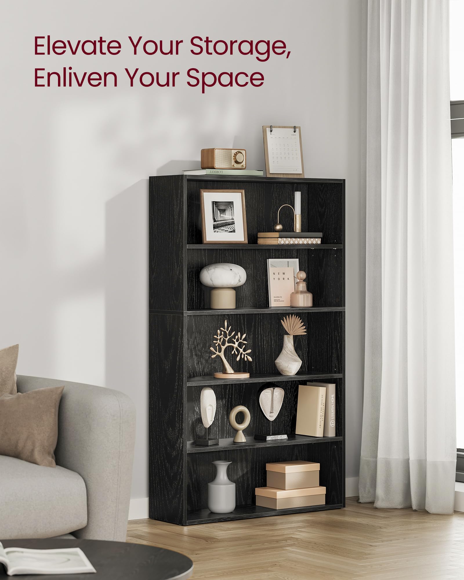 Vasagle Bookshelf, 30 Inches Wide, 5-Tier Open Bookcase With Adjustable Storage Shelves, Floor Standing Unit, Ebony Black Ulbc175T56