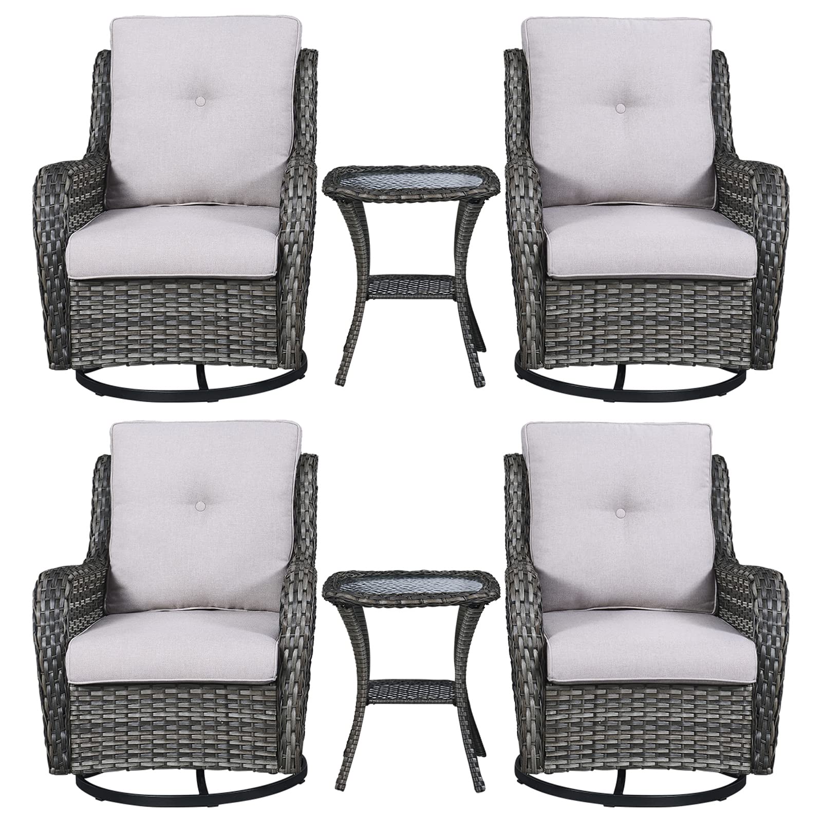 Rilyson Wicker Rocking Chair Swivel Chairs - 6 Piece Rocker Patio Furniture Set Rattan Rocking Bistro Sets With Glass Top Side T