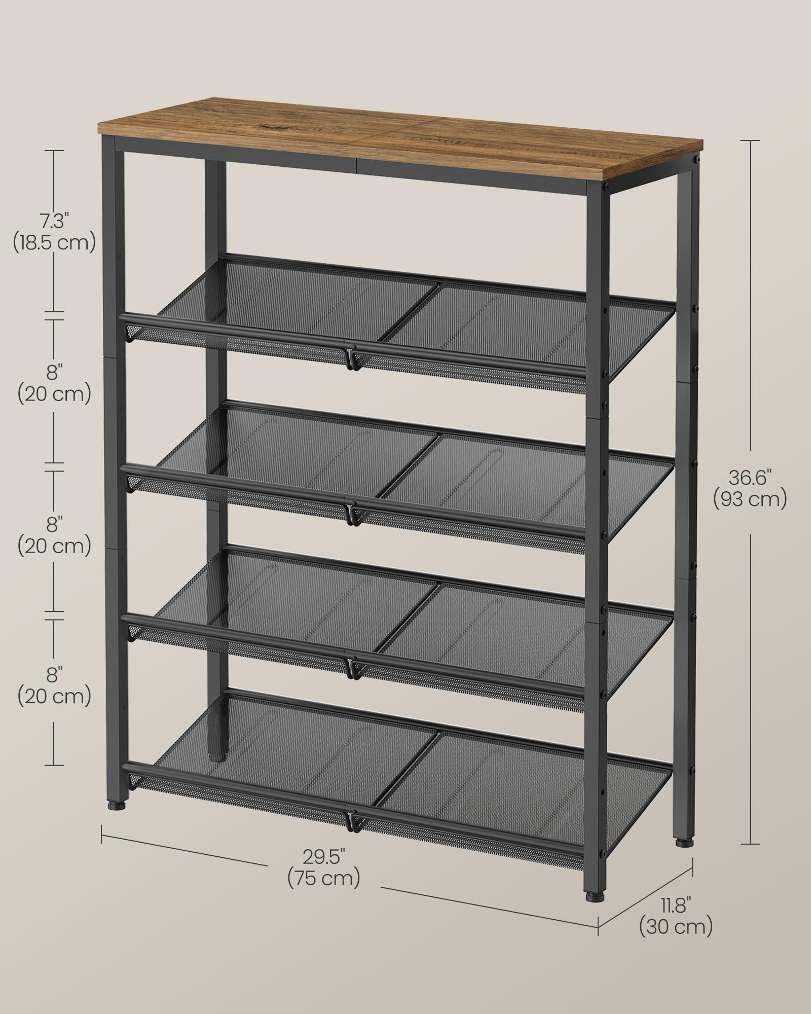 Vasagle Shoe Rack For Entryway, 5 Tier Shoe Storage Shelves, 16-20 Pairs Shoe Organizer, With Sturdy Wooden Top And Steel Frame, Free Standing, Industrial, Honey Brown And Ink Black Ulbs038K01