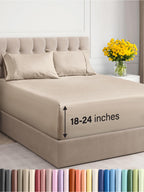 Extra Deep Pocket King Sheets - 4 Piece Breathable & Cooling Bed Sheets - Hotel Luxury Bed Sheet Set - Soft, Wrinkle Free & Comfy - Easily Fits Extra Deep Mattresses - Deep Pocket Wheat Sheets Set