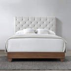 Modway Rhiannon Diamond Tufted Upholstered Fabric Queen Bed, Walnut Beige