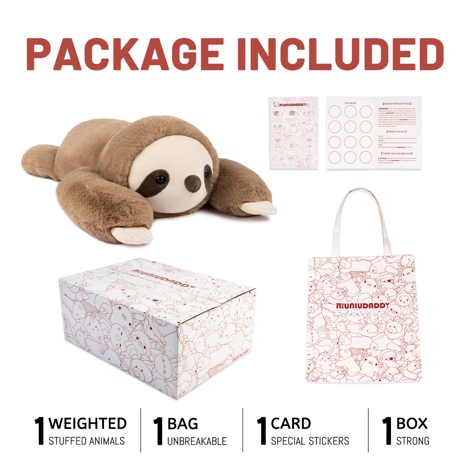 Niuniu Daddy Weighted Sloth Stuffed Animals For Anxiety, 3.3Lb Large Weighted Plush Animal Pillow For Kids Adults, 20In Cute Wei
