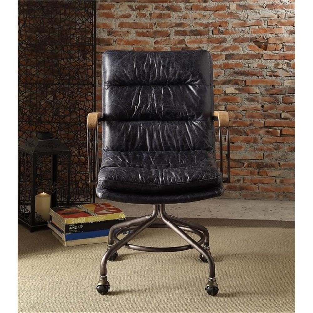 Acme Hedia Leather Swivel Office Chair in Vintage Blue