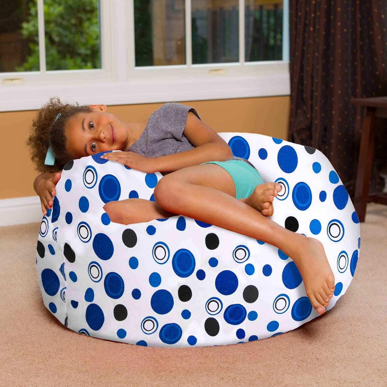 Posh Creations Bean Bag Chair For Kids, Teens, And Adults Includes Removable And Machine Washable Cover, Canvas White Dandelions On Gray, 38In - Large