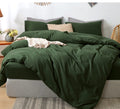 Moomee Bedding Duvet Cover Set 100% Washed Cotton Linen Like Textured Breathable Durable Soft Comfy (Forest Green, Oversized Kin