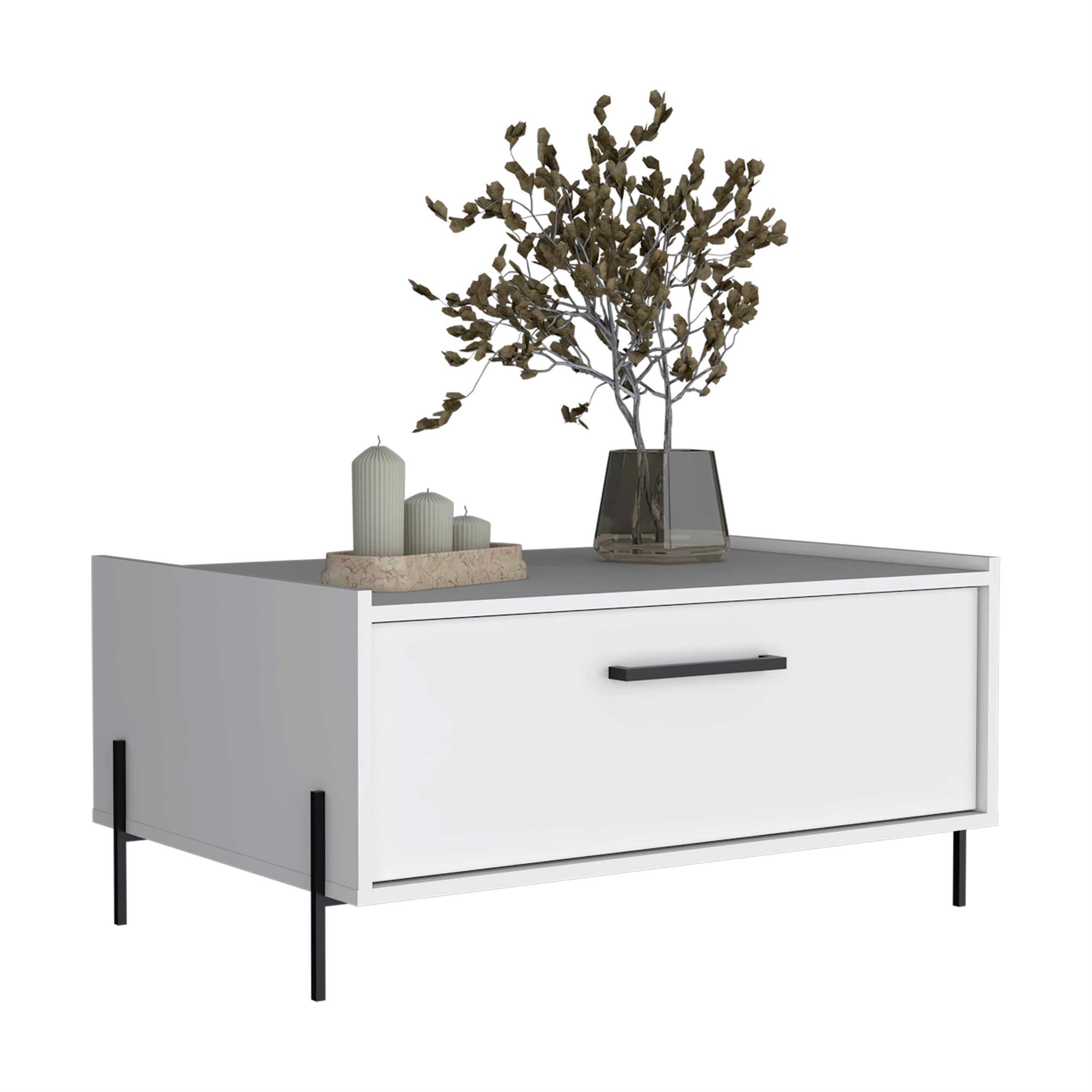 Depot EShop Juneau Coffee Table 1 Shelf 4 Legs White