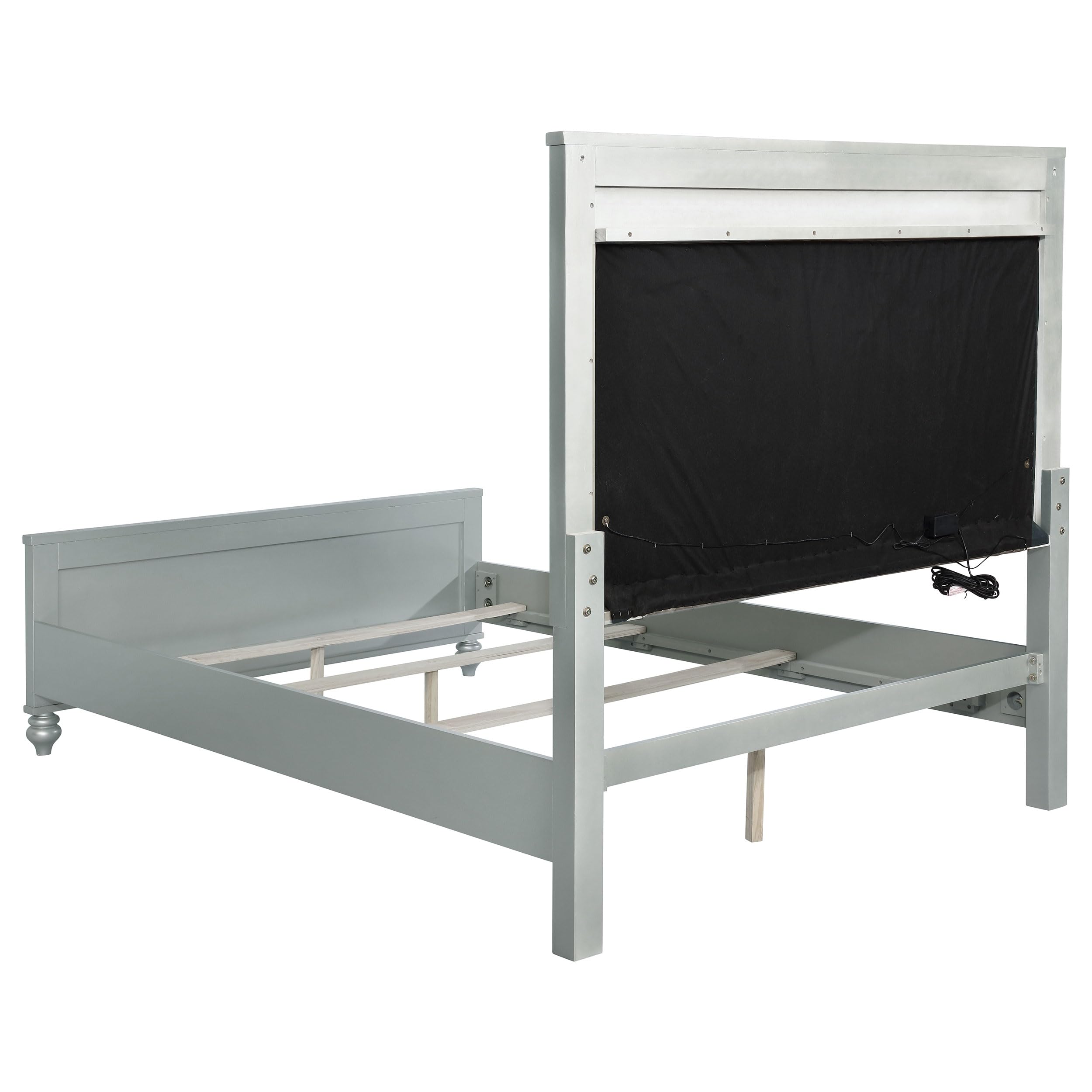 Coaster Home Furnishings Gunnison Modern Classic Leatherette Upholstered Queen Size LED Panel Bed Frame 63-inch Headboard Silver Metallic 223211Q
