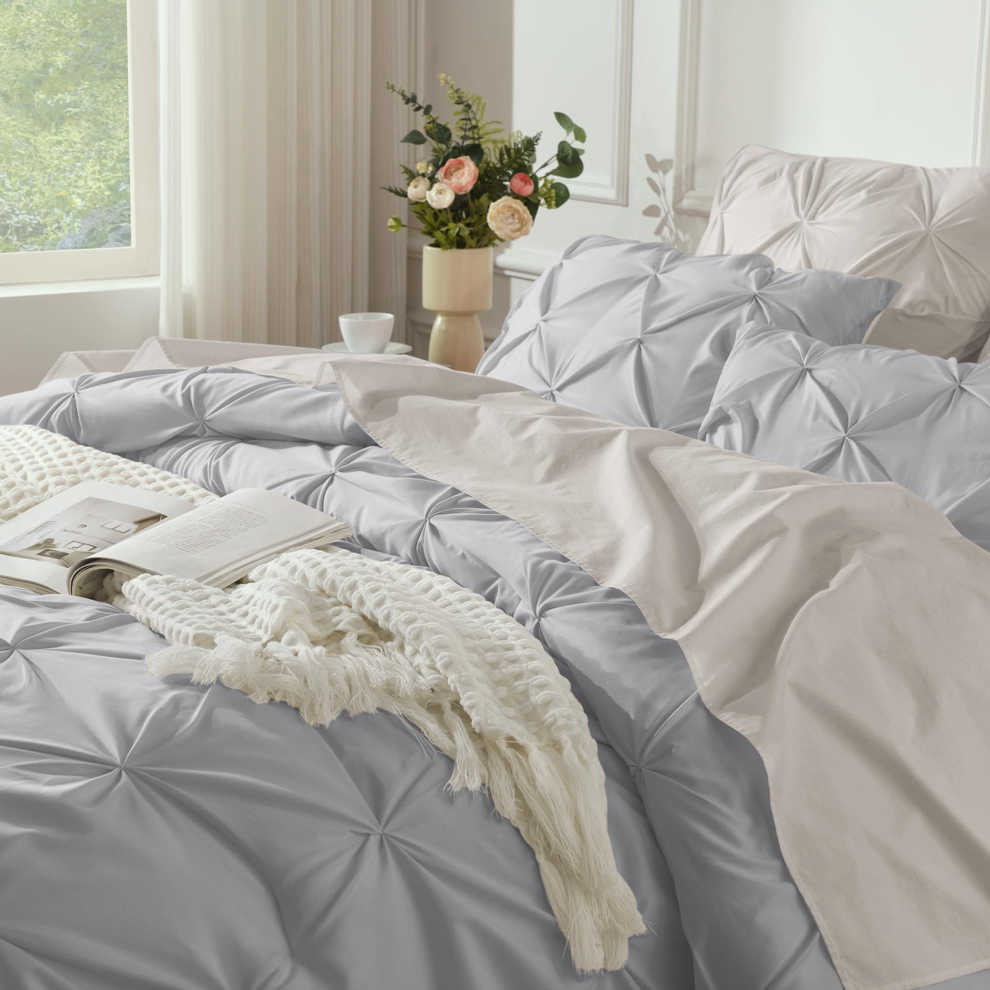 Andency Silver Gray Full Size Comforter Set (79X90Inch), 3 Pieces Western Modern Pinch Pleat Bedding Comforters & Sets, All Season Soft Lightweight Down Alternative Bed Set For Boys Kids Teens