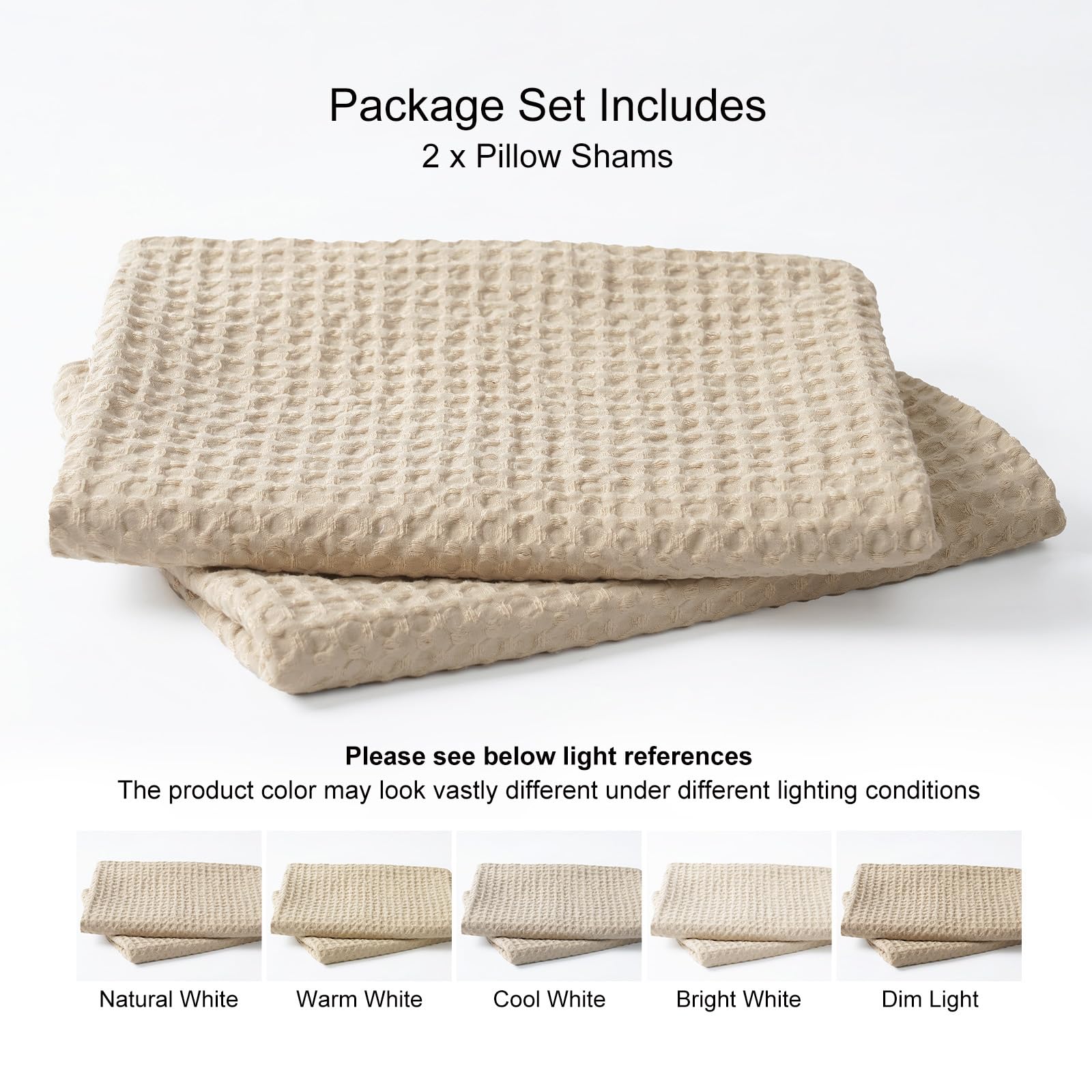 Phf Ultra Soft Waffle Weave Pillowcases Standard Size 20' X 26' 2 Pack, No Insert, Breathable Skin-Friendly Pillow Shams, Decorative Waffle Weave Pillow Case Covers, Khaki