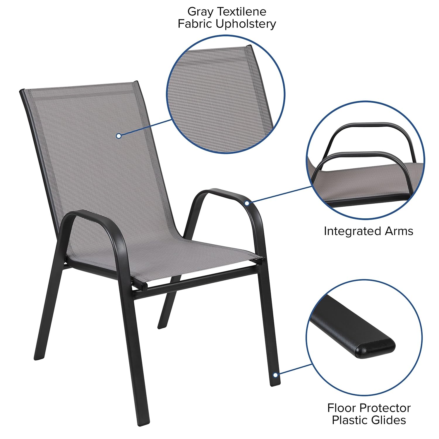 Flash Furniture 2 Flex Comfort Stack Chairs, 23.5" Square Tempered Glass Patio Table, Gray