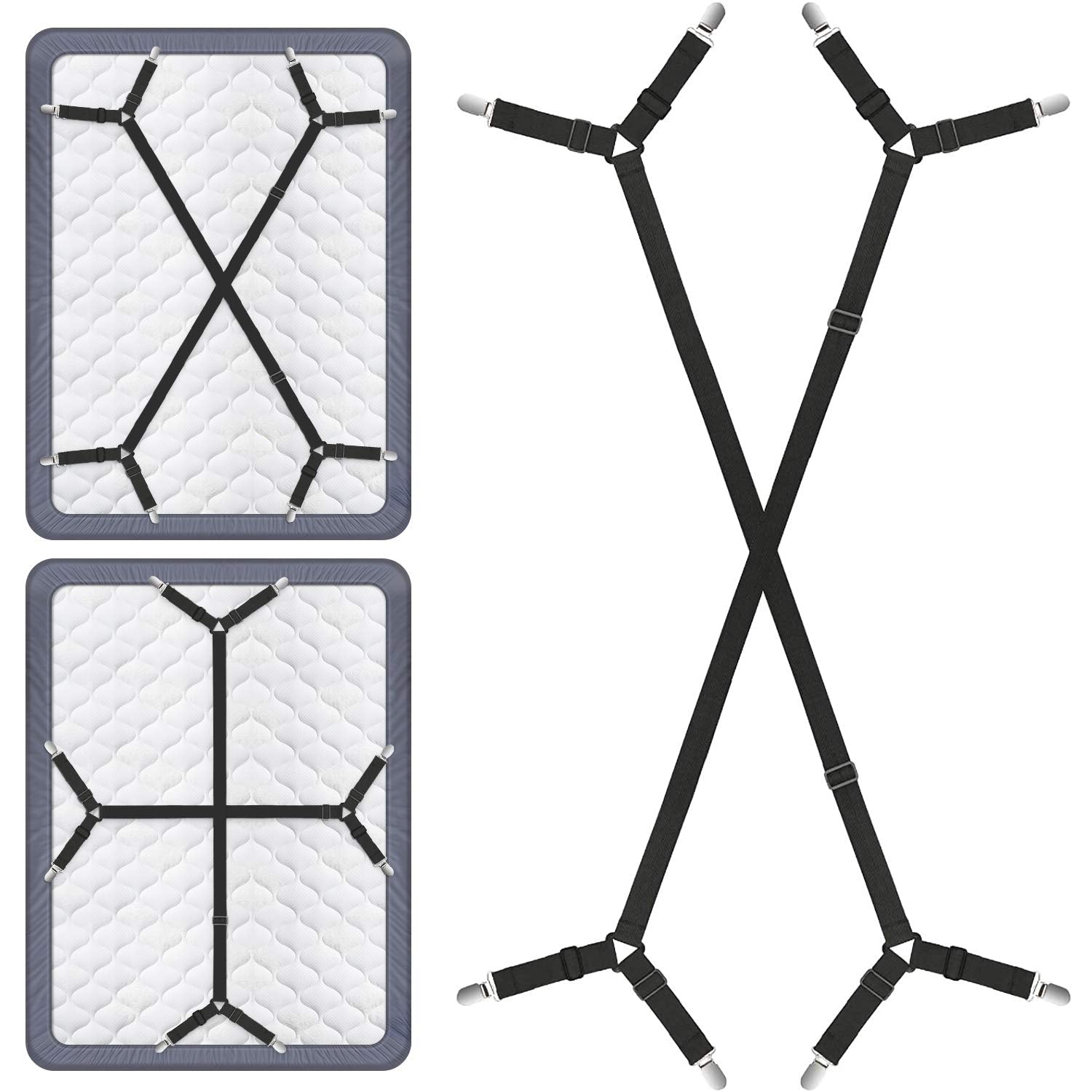 Bed Sheet Fasteners, Adjustable Triangle Elastic Suspenders Gripper Holder Straps Clip for Bed Sheets, Mattress Covers, Sofa Cus