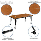 Flash Furniture Mobile 76" Oval Wave Collaborative Laminate Activity Table Set With 14" Student Stack Chairs, Oak/Black