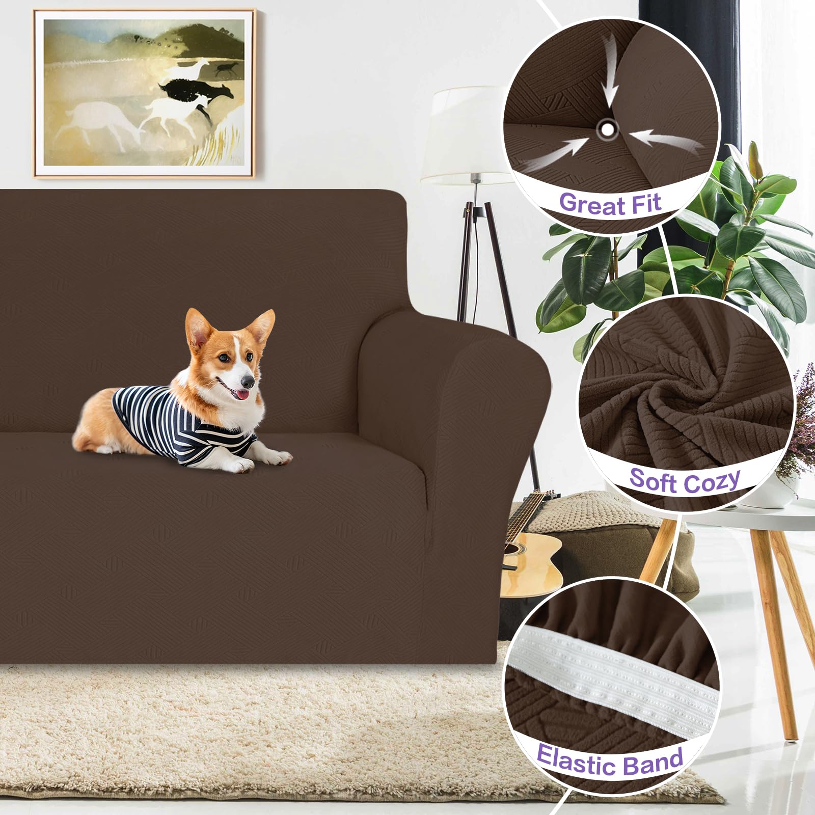 Znsayotx Chair Cover With Arms (31'-46'), New Striped Sofa Chair Covers For Living Room, Dogs Pet Friendly Anti-Slip Chair Protector Spandex Armchair Slipcovers (Coffee, Chair)