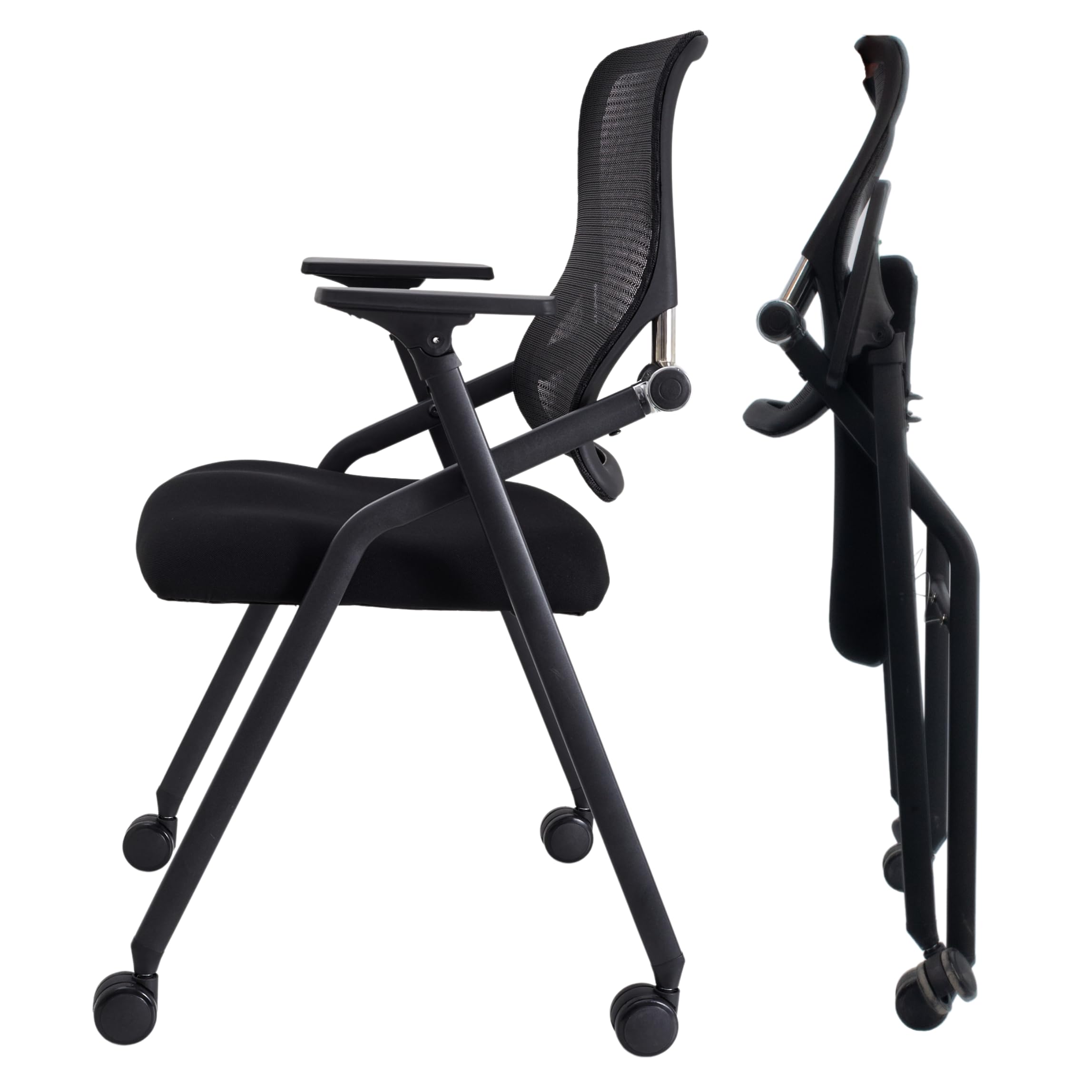 BROBRIYO PRO, Stackable & Foldable Conference Room Chairs with 2X Thick Cushion, Lumbar Support, Armrest - Mesh Bouncing Back fo