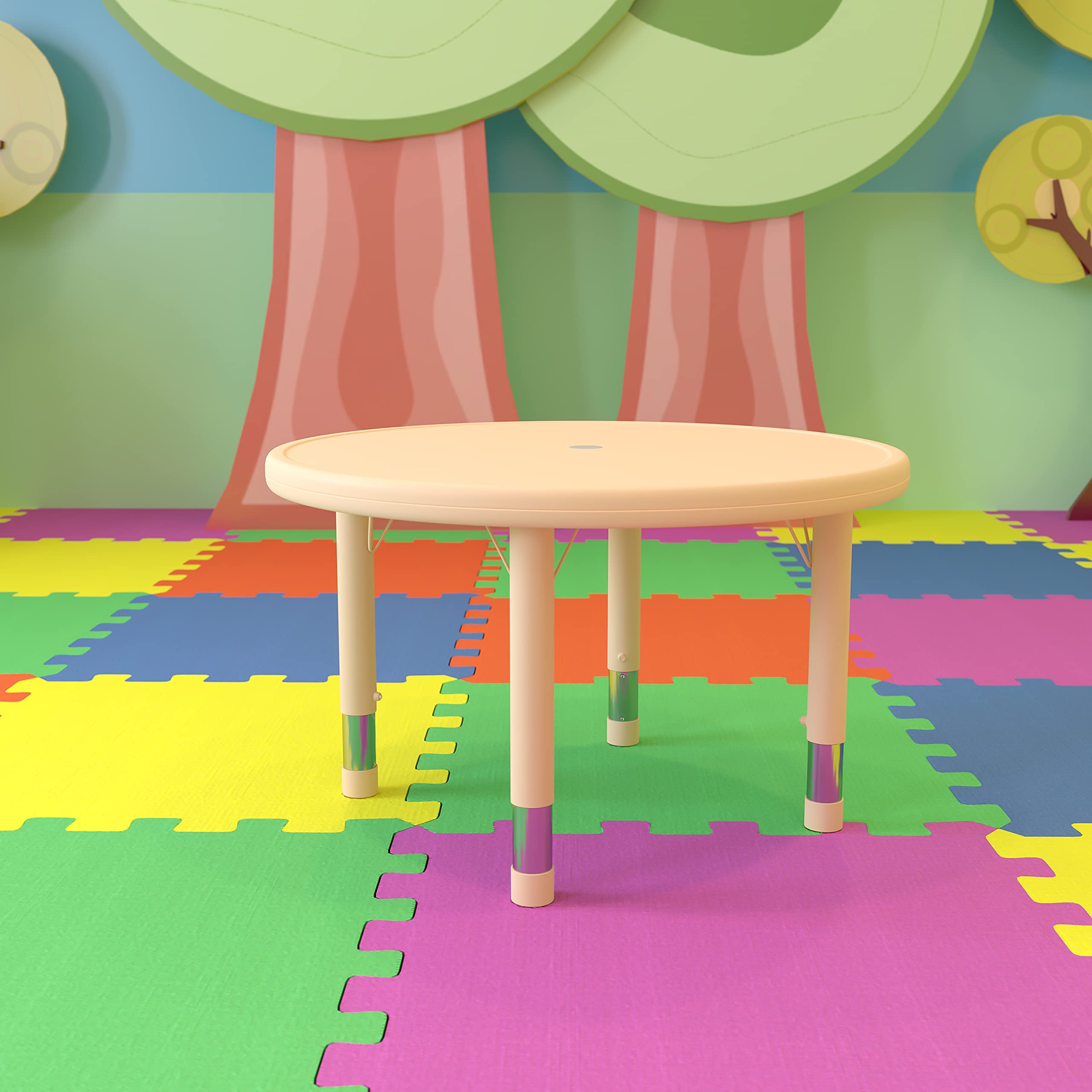Flash Furniture Wren 33 Round Natural Plastic Height AdjusTable with Rounded Safety Corners Activity Table with Rounded Safety C