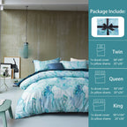Mildly Duvet Cover Set Queen Size 100% Egyptian Cotton Aqua White Watercolor Marble Pattern Comforter Cover Set Printed Solid Co