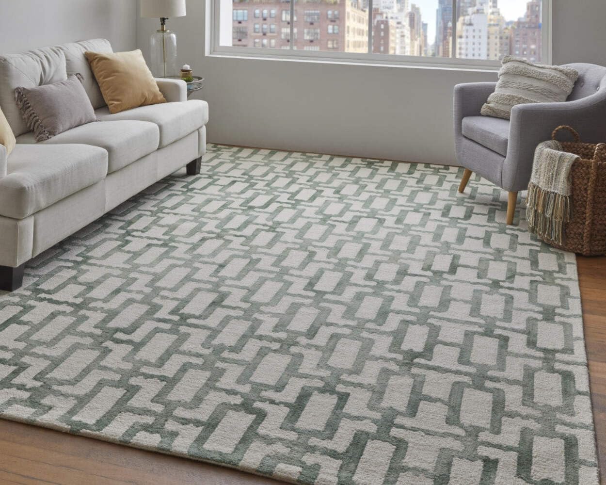 HomeRoots 511106 8 x 11 ft. Ivory & Taupe Wool Geometric Hand Tufted Handmade Rectangle Area Rug, Rectangular
