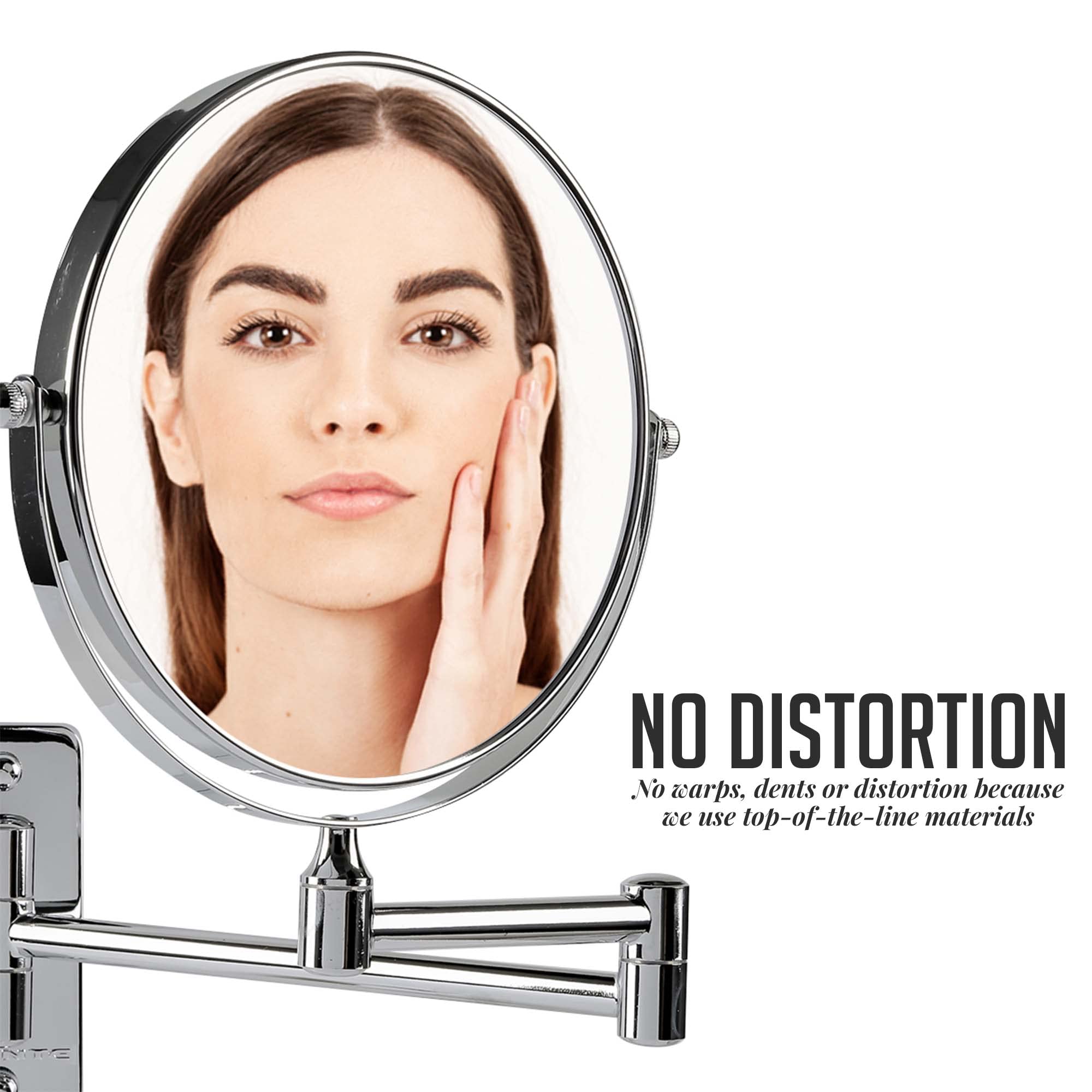 Ovente 7' Wall Mount Makeup Mirror, 1X & 10X Magnifier, Adjustable Spinning Double Sided Round Reflection, Extend, Retractable