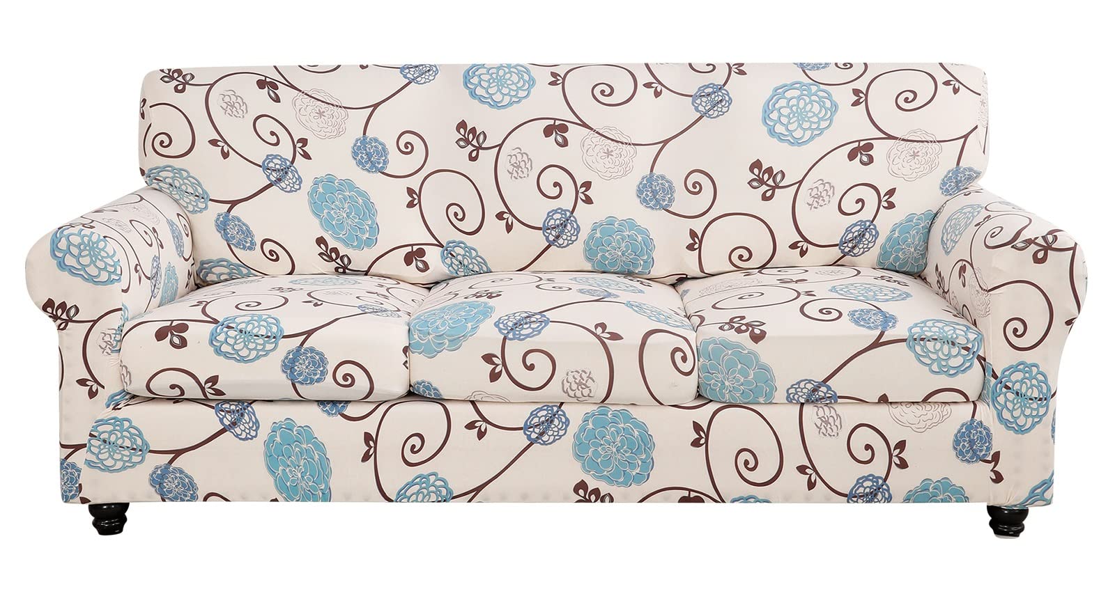 Searchi Stretch Sofa Cover Printed Couch Cover, Floral Pattern 4 Pieces Sofa Slipcover With 3 Separate Cushion Cover, Washable Furniture Protector For Living Room(Sofa, Ball Flower)