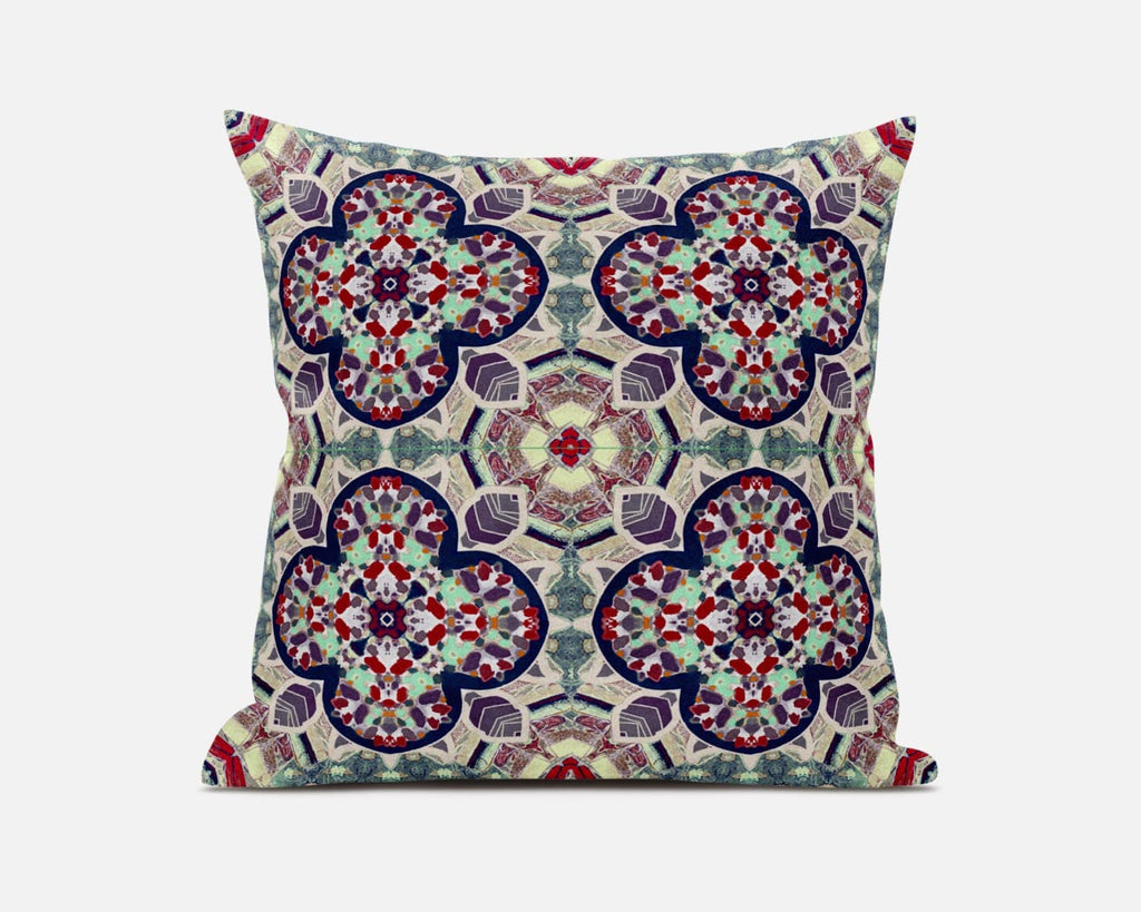HomeRoots Maroon Green Mauve Blue Cloverleaf Boho Suede Throw Pillow