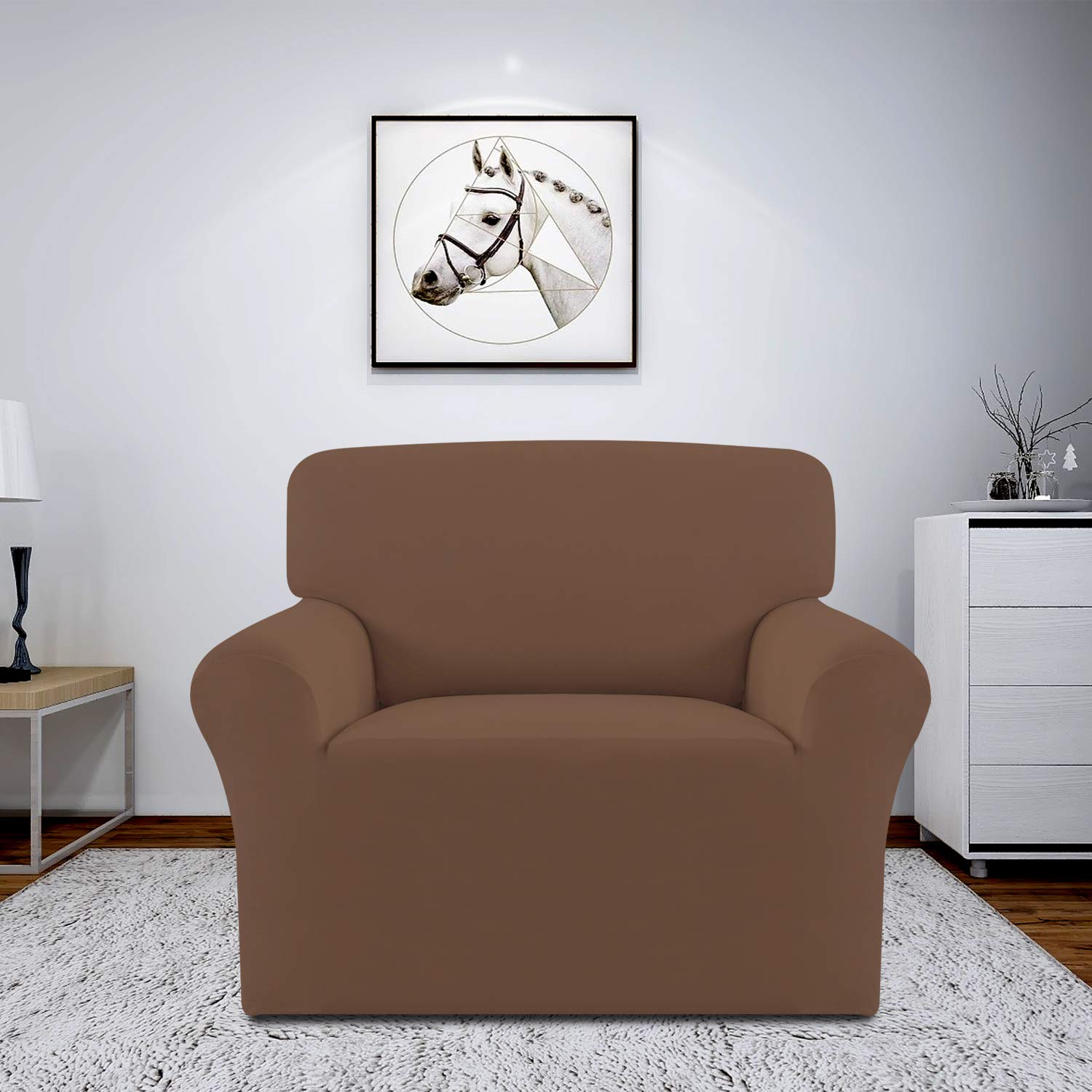 Easy-Going Fleece Stretch Sofa Slipcover Spandex Non-Slip Soft Couch Sofa Cover, Washable Furniture Protector With Anti-Skid Foam And Elastic Bottom For Kids, Pets(Chair, Black)
