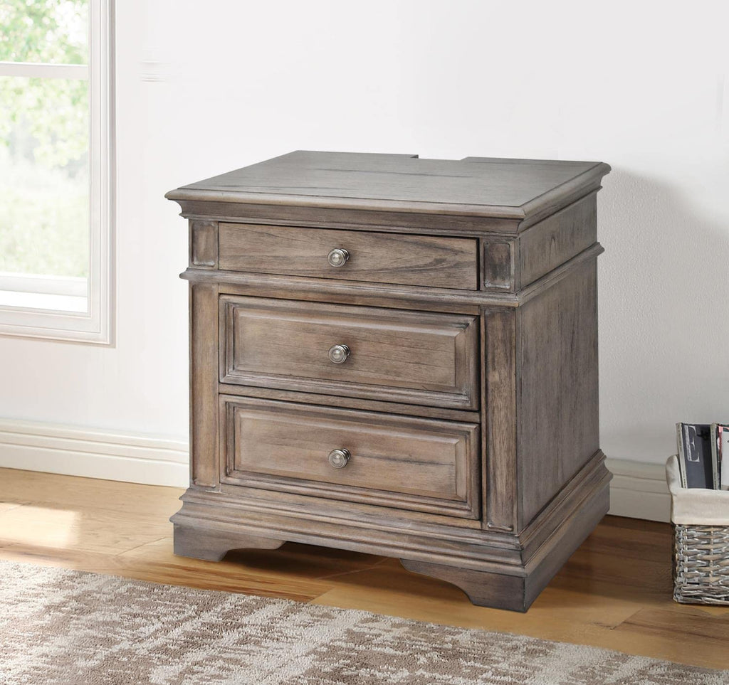 Steve Silver Furniture Highland Park Nightstand, Driftwood Finish, Nickle Hardware, 2 USB Charging Ports, 2 Full Size Drawers & 1 Half Size Drawer, Bedroom, 28" L x 17" D x 29.5" H, Brown