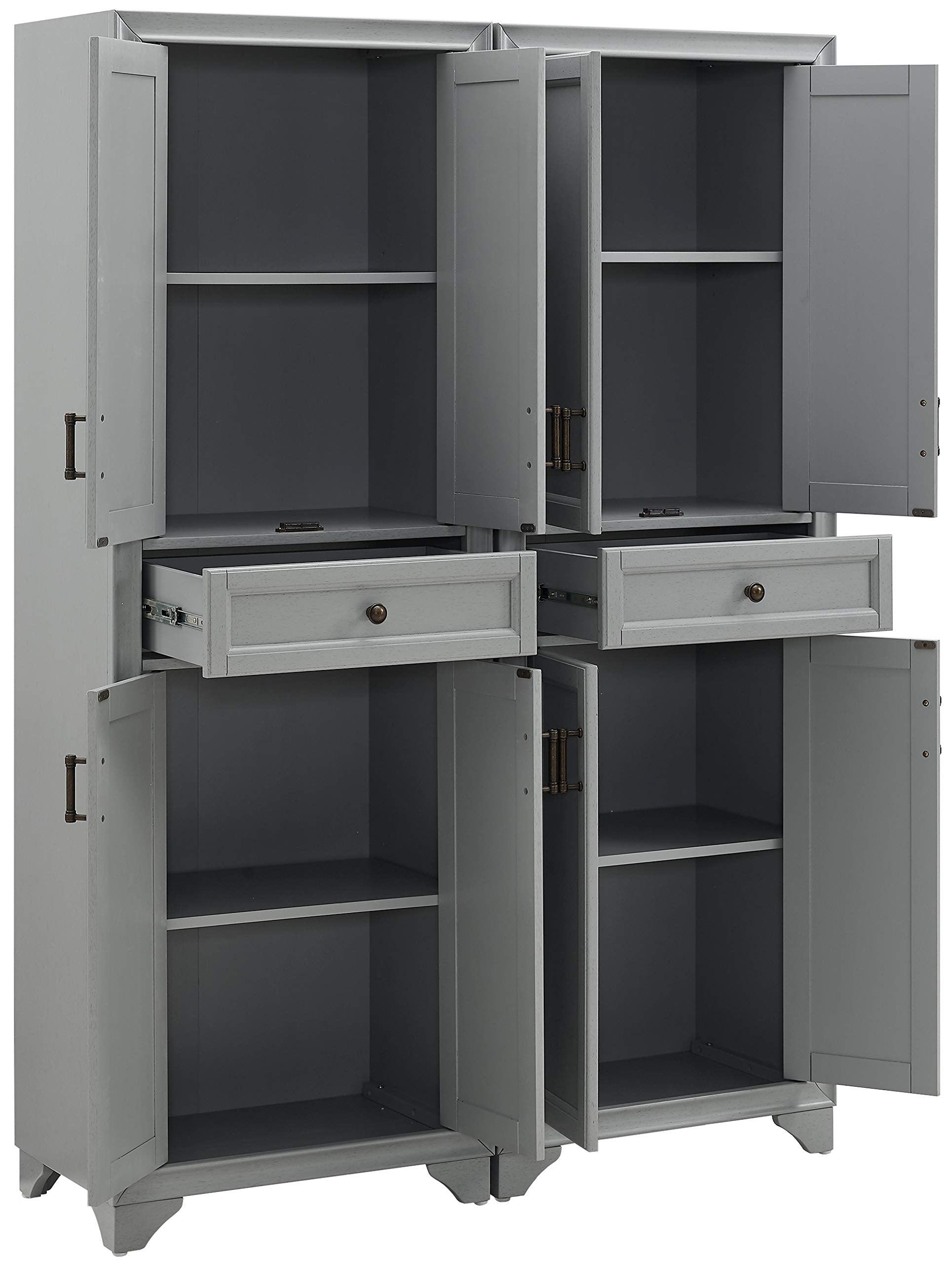 Crosley Furniture Tara 2-Piece Pantry Storage Cabinet Set With Shelves, Kitchen, Dining, Or Laundry Room, Distressed Gray