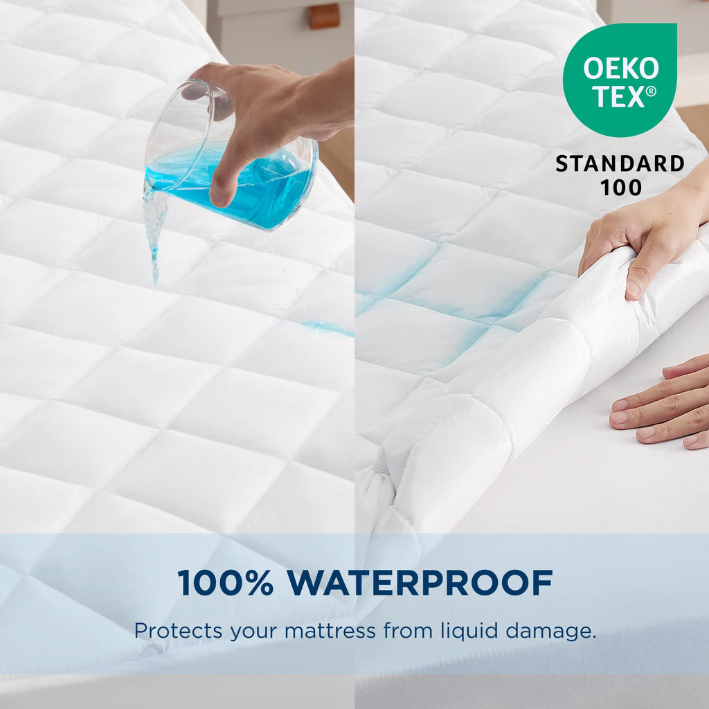 Bedsure Twin Mattress Protector - Quilted Waterproof Pad, Deep Pocket 22", Soft Breathable White, Model 001