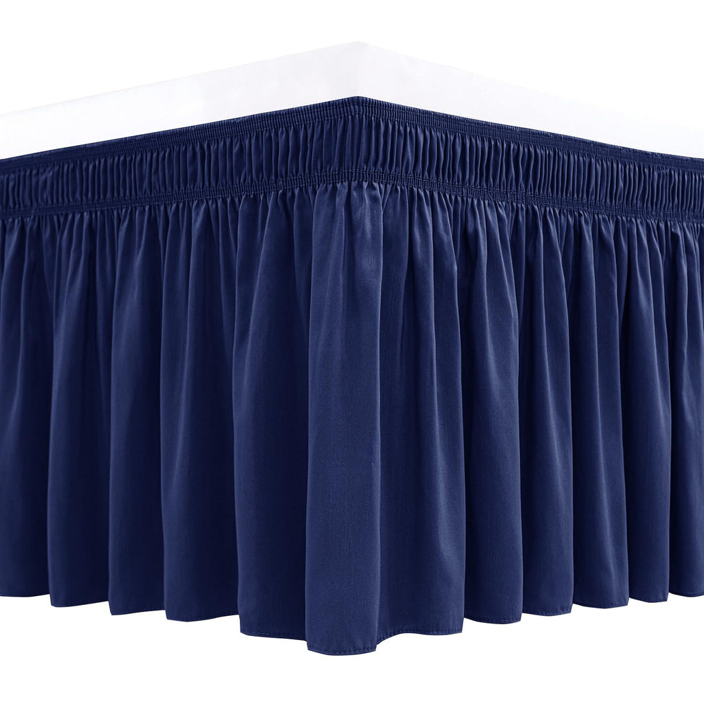 Biscaynebay Wrap Around Bed Skirts For Full & Full Xl Beds 15' Drop, Navy Adjustable Elastic Dust Ruffles Easy Fit Wrinkle & Fa