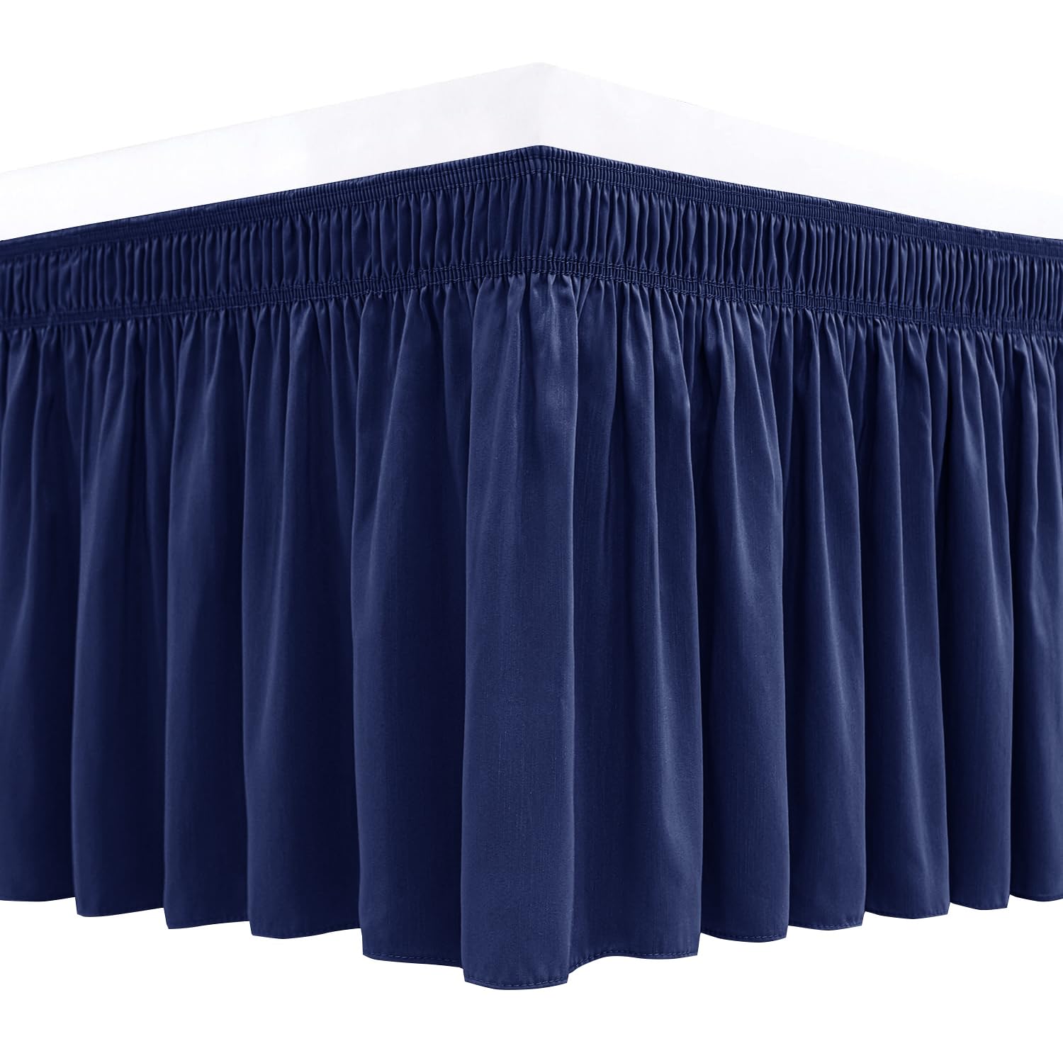 Biscaynebay Wrap Around Bed Skirts For King & Cal King Beds 16' Drop, Navy Adjustable Elastic Dust Ruffles Easy Fit Wrinkle & Fade Resistant Silky Luxurious Fabric Solid Machine Washable