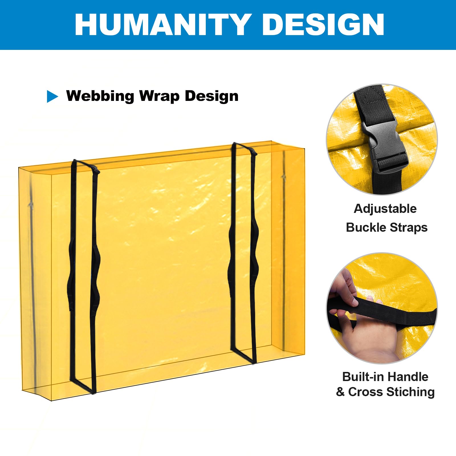 Ticonn Mattress Bags For Moving, Cali King Mattress Cover For Moving, Heavy Duty, Full-Around Handle With Adjustable Buckles, Mattress Storage Bag & Moving Supplies (Yellow, Cali King)