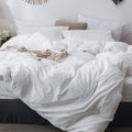 Moomee Bedding Duvet Cover Set 100% Washed Cotton Linen Like Textured Breathable Durable Soft Comfy (Off White, Oversized Queen)