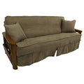 Blazing Needles Solid Microsuede Double Corded 8" to 9" Futon Slipcover Set with 2 Throw Pillows (Set of 3), Full, Java
