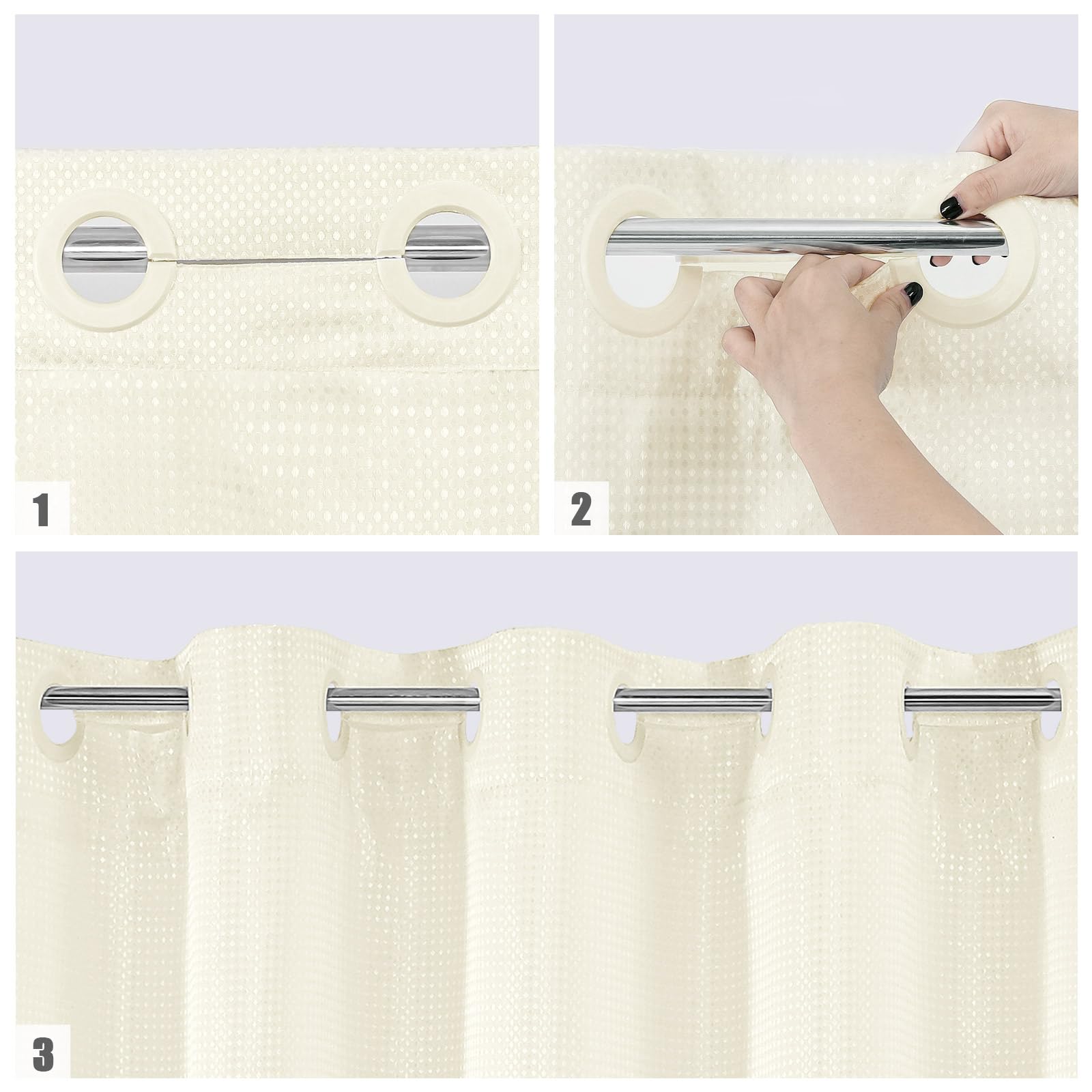 Mitovilla Ivory Waffle Small Stall Shower Curtain 36 X 74, No Hooks Required Half Size Narrow Fabric Cloth Shower Curtain Set Wi